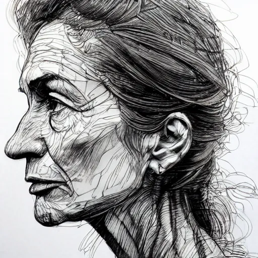 Image similar to a realistic yet scraggly portrait sketch of the side profile of cindy crawford, trending on artstation, intricate details, in the style of frank auerbach, in the style of sergio aragones, in the style of martin ansin, in the style of david aja, in the style of mattias adolfsson