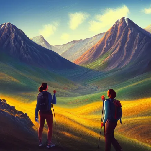 Image similar to of team in Armenia hiking at a weekend and posing with mountains on the background, the word Willow is in view like one in Hollywood, elegant, highly detailed, digital painting, volumetric light, artstation, concept art, smooth, sharp focus, illustration