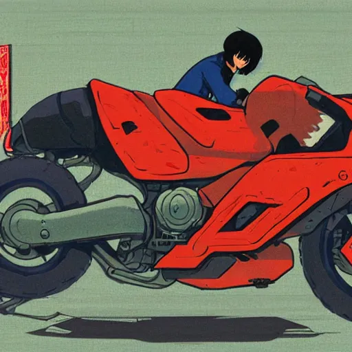 Image similar to illustration of cookie monster riding kaneda's motorcycle from akira by ilya kuvshinov katsuhiro otomo