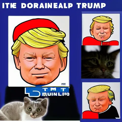 Image similar to thousands of little donald trumps run from cat