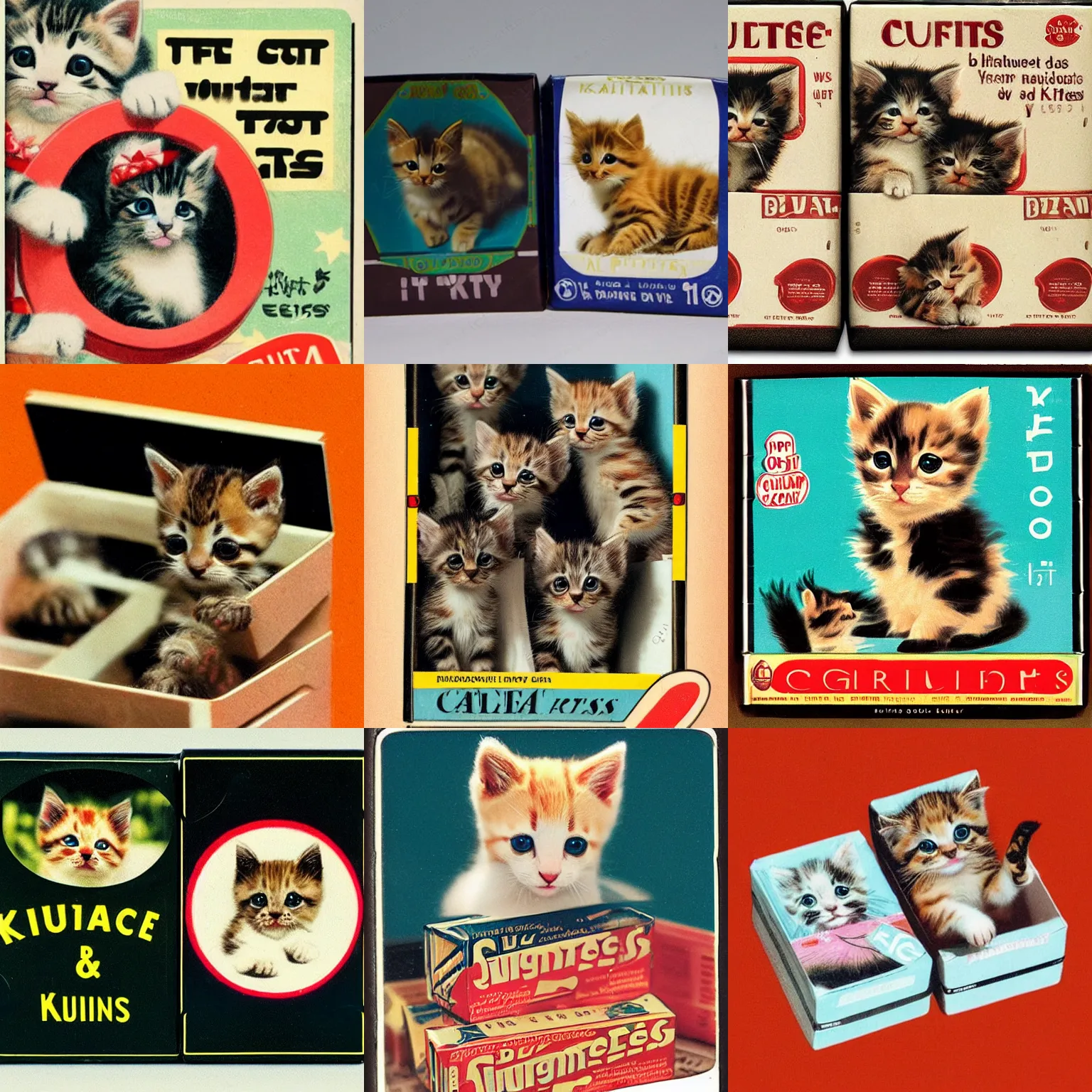 Prompt: cigarette packaging with cute image of kittens