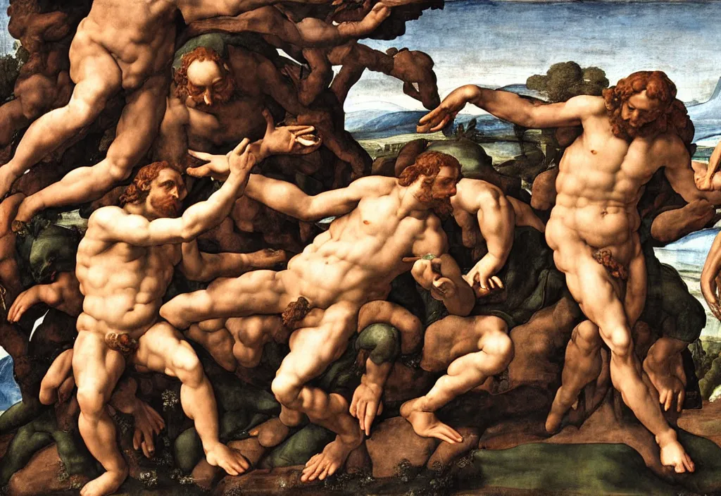Prompt: frog as god on creation of adam by buonarroti michelangelo, highly detailed, 4 k, super resolution