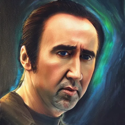 Prompt: nicolas cage profile picture by Yoshiyuki Tomino , asymmetrical, positive vibes, Organic Painting , digital art, trending on artstation, Matte Painting, sharp focus, realism,