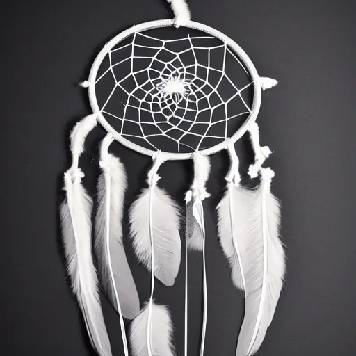 Image similar to a dreamcatcher made out of bones, studio photography, black background, faint glow, volumetric