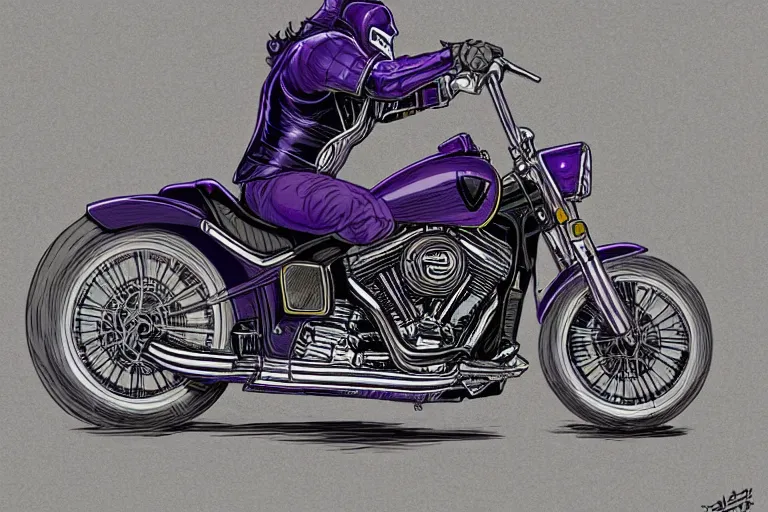 Image similar to Thanos riding a Harley Davidson by Dan Mumford