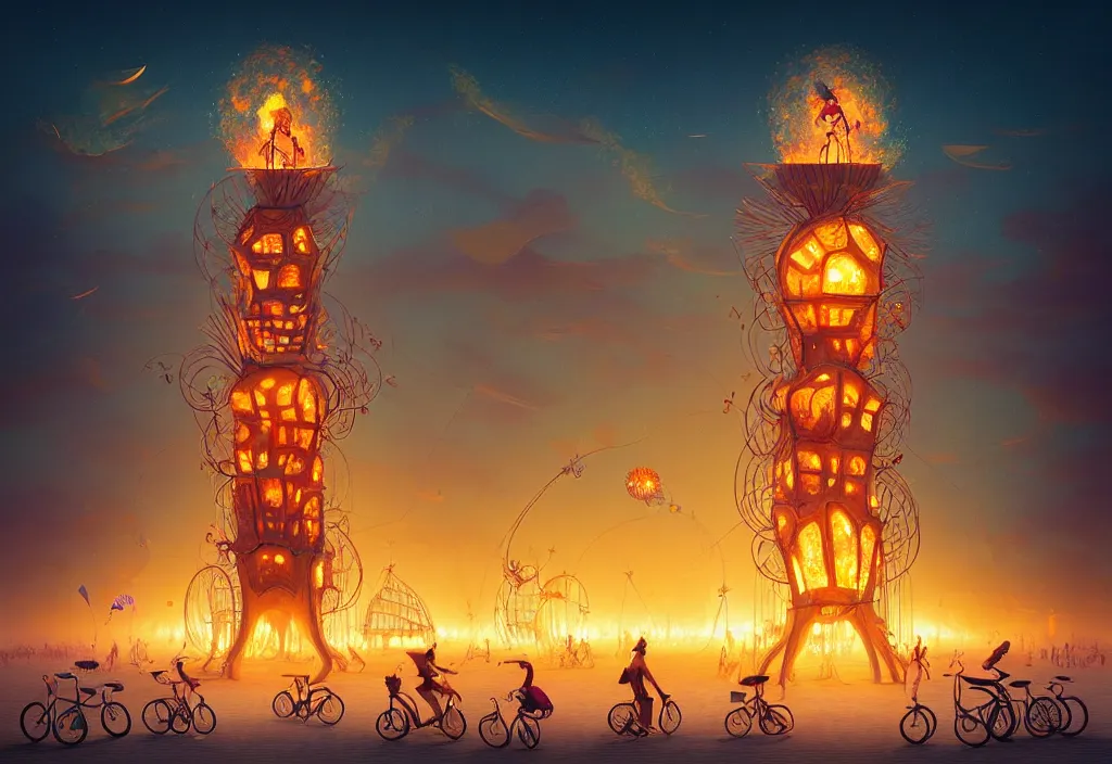 Image similar to A beautiful illustration of burning man festival, trending on artstation, WLOP, cgsociety by Gediminas Pranckevicius, trending on cgsociety, Michaelangelo, bokeh, fractal Thunder glow by dan mumford