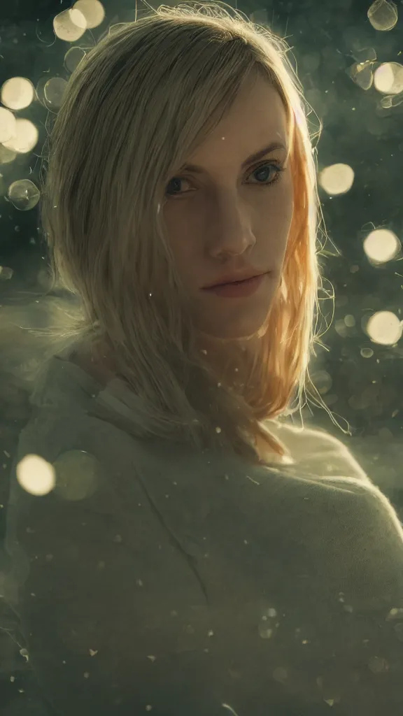 Image similar to annie leonhart, bokeh, cinematic, double - exposure, 4 k, lonely, angelic, ray tracing global illumination, ray tracing reflections