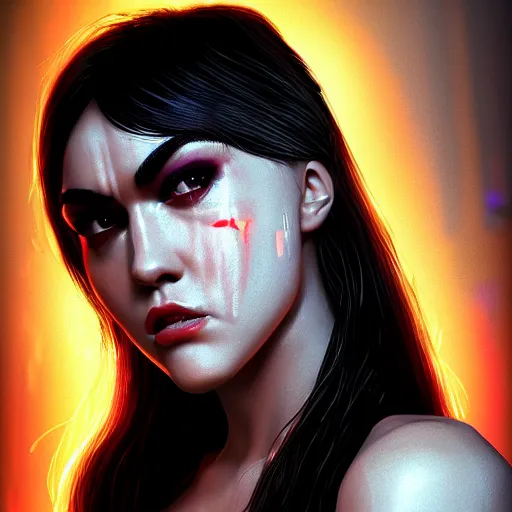 Prompt: sasha grey portrait, cyberpunk 2 0 7 7, cyberpunk judy alvarez, photorealistic, ultra detailed, neon, octane, bokeh, cinematic lighting, cyber, cyberpunk city, studio quality, feature, scars, cyberface, 8 k