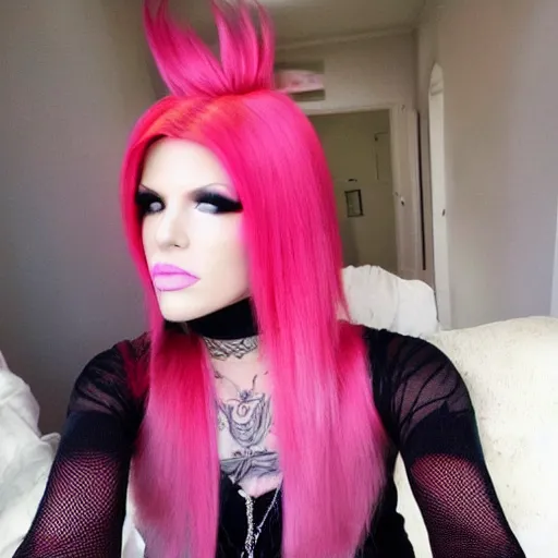 Image similar to jeffree star 2 0 0 0 s selfie with pink red hair