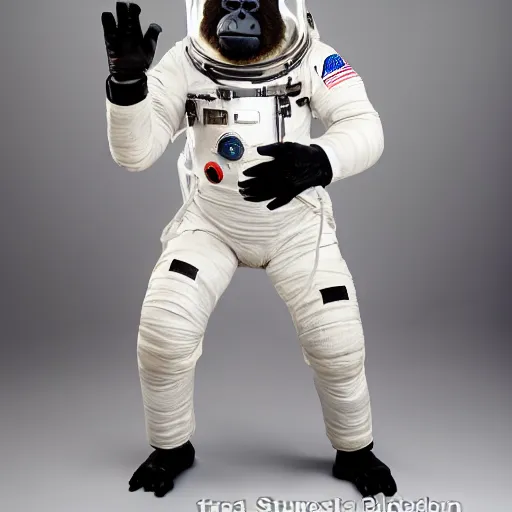 Prompt: studio photo still 8 2 9 4 of a full body gorilla in a space suit, 8 k, studio lighting, key light from right side