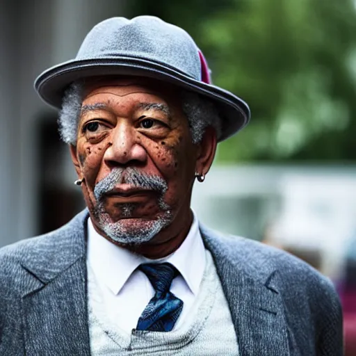 Image similar to still morgan freeman in peacky blinders wearing a news boy cap