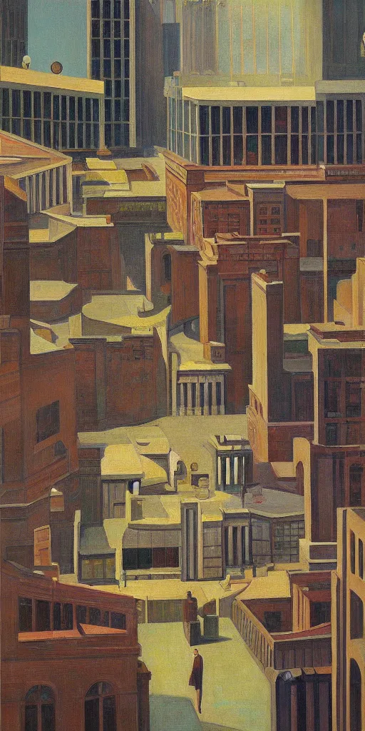 Image similar to grandiose atrium on coruscant, grant wood, pj crook, edward hopper, oil on canvas