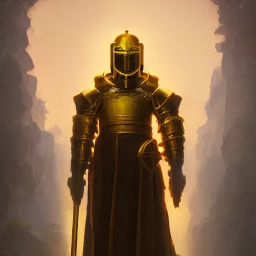 Prompt: A fancy portrait of a yellow glowing medieval Holy Knight by Greg Rutkowski, Sung Choi, Mitchell Mohrhauser, Maciej Kuciara, Johnson Ting, Maxim Verehin, loish, 4k photorealistic, volumetric lighting, HD, high details, dramatic, trending on artstation