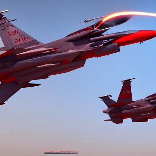 Image similar to aerial combat between an f16 and a red dragon highly realistic by Andrea Chiampo, artstation and Frederik Heyman, extremely detailed, stunning volumetric lighting, hyper realism, fantasy 4k