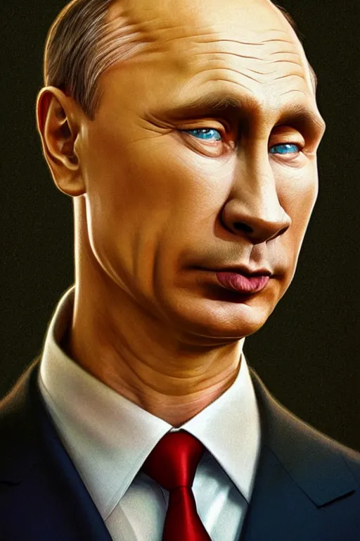 Image similar to vladimir putin as homer simpson from the simpsons, realistic portrait, symmetrical, highly detailed, digital painting, artstation, concept art, smooth, sharp focus, illustration, cinematic lighting, art by artgerm and greg rutkowski and alphonse mucha