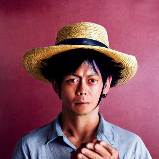 Image similar to photo of monkey d. luffy in real life, portrait photography by annie leibovitz, stanley kubrick, mid shot, rule of thirds, highly detailed, 4 k, hdr, smooth, sharp focus, hig