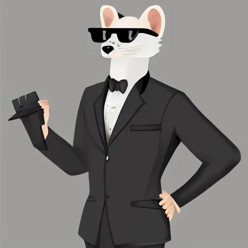 Prompt: strict suit ferret furry guy in black glasses, digital art high quality