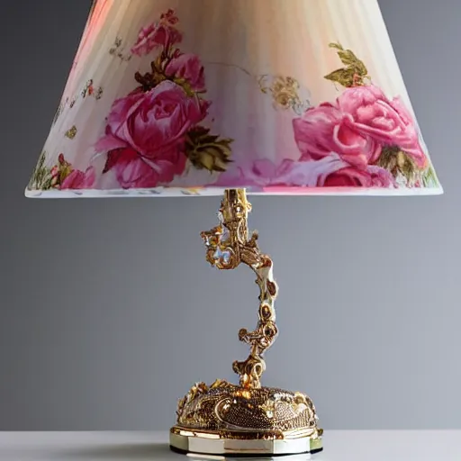 Prompt: a table lamp in the shape of lolita lempicka perfume