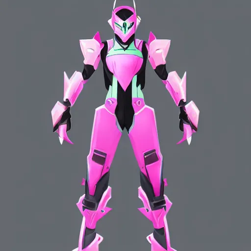 Prompt: digital concept art of a new Genji skin from Overwatch inspired by DVa's pink meka