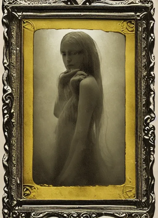 Image similar to old wetplate daguerreotype birth of and ending of time, fractal, intricate, elegant, highly detailed, parallax, leica, medium format, subsurface scattering, by jheronimus bosch and greg rutkowski and louis jacques mande daguerre