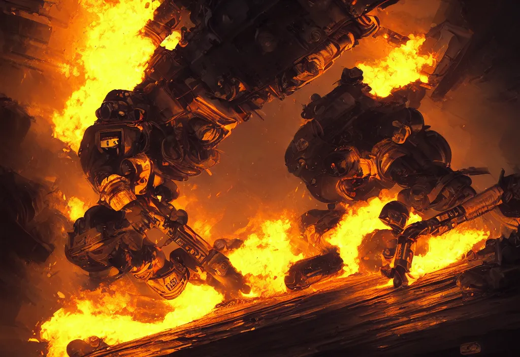 Prompt: one heroic firefighter in action in black and yellow uniform, fire flames, sharp details, sharp focus, photorealistic, octane, hyper detailed, trending on deviantart, illustration, by jordan grimmer and greg rutkowski and pine ( ハイネ ), intricate