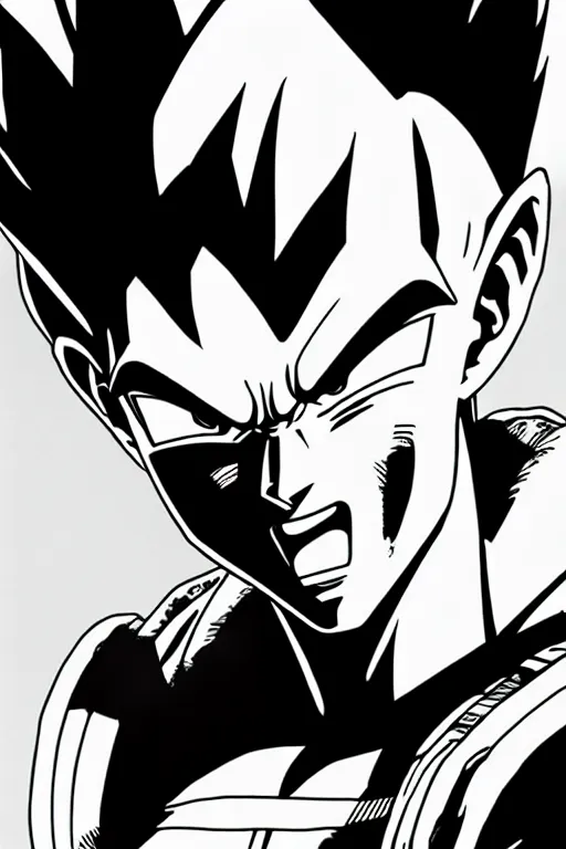 Image similar to prince vegeta, portait, grayscale photography, very detailed, dynamic lighting, akira toriyama