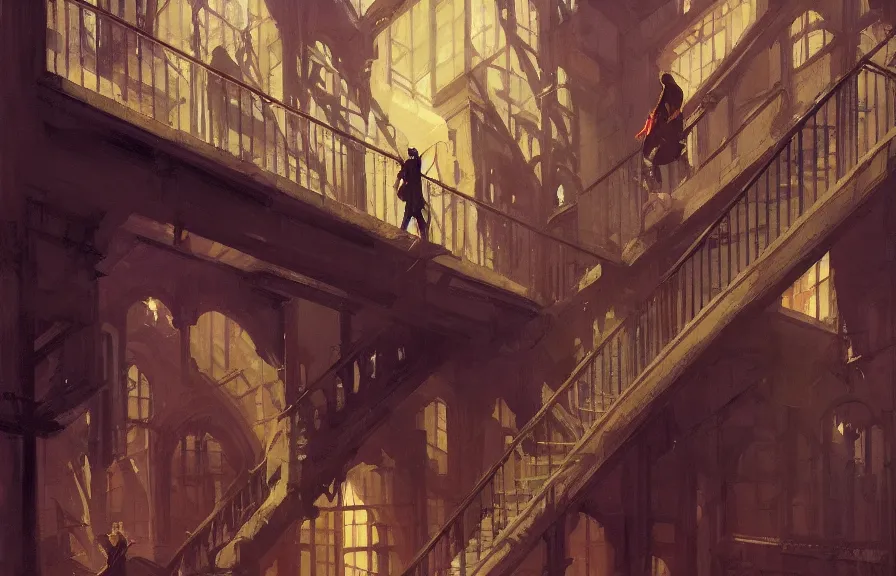 Image similar to greg manchess concept art of a the escher stairs dimension, key visual, ambient lighting, highly detailed, digital painting, artstation, concept art, sharp focus, by makoto shinkai and akihiko yoshida and hidari and wlop and greg rutkowski