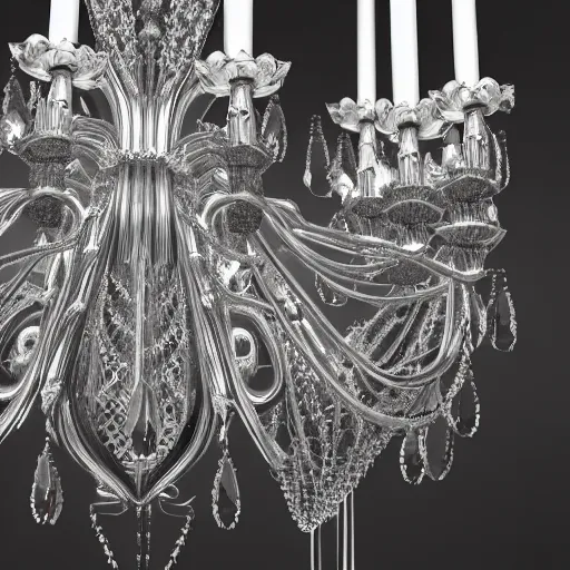 Image similar to ornate and detailed crystal chandelier melting, insane details, 3 d render, glorious, complicated, symmetrical