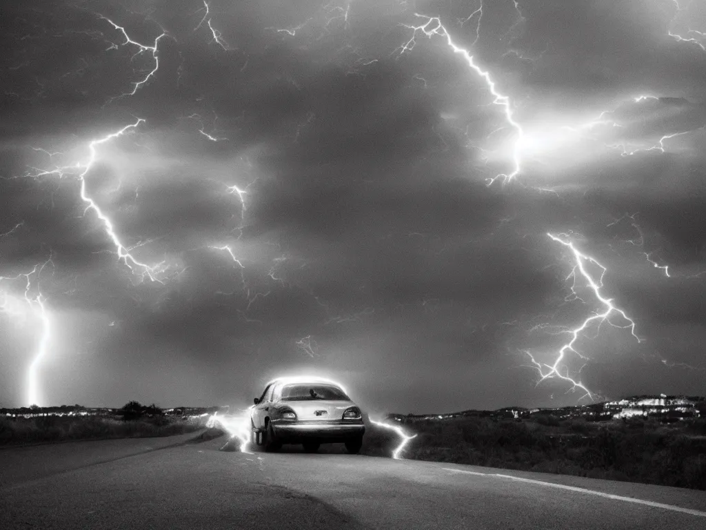 car being struck by lightning, twin peaks, Stable Diffusion OpenArt