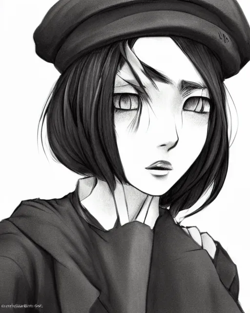 Image similar to girl with beret, drawn by Yueko, trending on Artstation