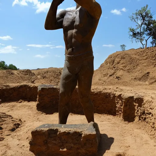 Prompt: archaeologists unearthing an ancient statue of Jerma985
