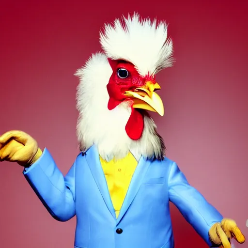 Image similar to a high quality photo of a chicken wearing a suit, 8k, Greg Rutkowsky