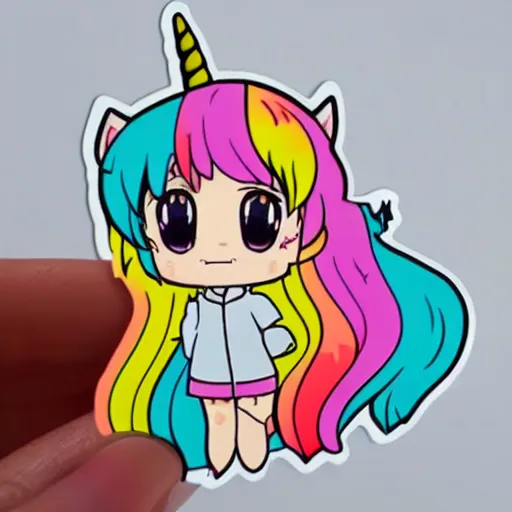 Prompt: die cut sticker of anime chibi kawaii cute smiling unicorn