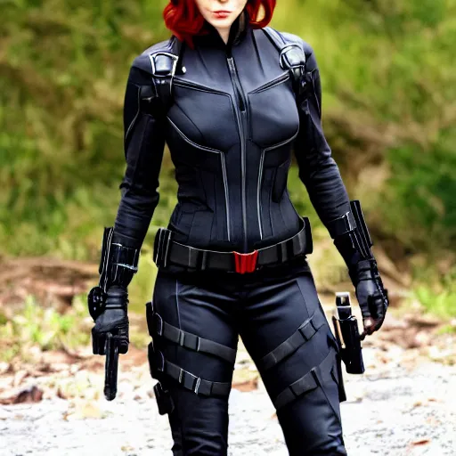 Image similar to Norman Reedus as Black Widow from The Avengers, cinematic photo