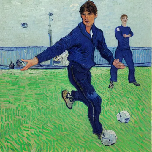 Image similar to Tom Cruise playing football by Van Gogh