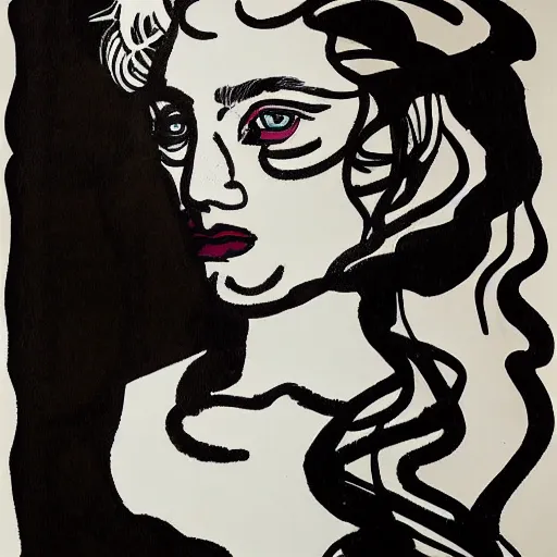 Image similar to beautiful female portrait line drawing by james jean, by andy warhol, by roy lichtenstein, by egon schiele