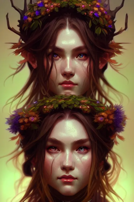 Prompt: beautiful druid portrait, highly detailed, digital painting, artstation, sharp focus, illustration, art by tan zi and ayanamikodon and alphonse mucha and wlop