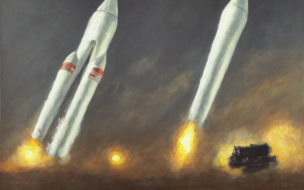 Image similar to a painting of a rocket, oil on canvas, by edelfelt