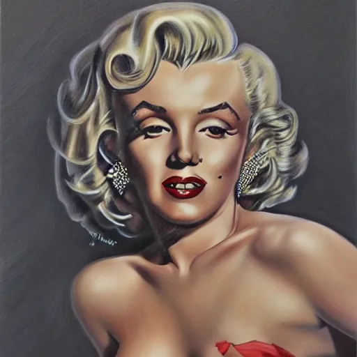 Image similar to pencil art, detailed portrait of marilyn monroe, full body view, intricate, hyper detailed, realistic, oil painting, by julie bell, frank frazetta, cinematic lighting