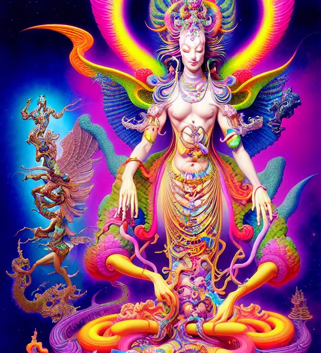 Image similar to lisa frank pattern fantasy character portrait of avalokitesvara, ultra realistic, wide angle, intricate details, blade runner artifacts, highly detailed by peter mohrbacher, wayne barlowe, boris vallejo, hajime sorayama aaron horkey, gaston bussiere, craig mullins
