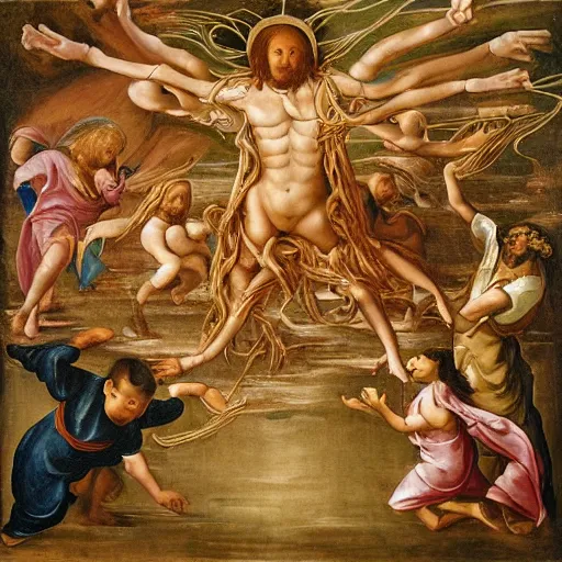 Prompt: the flying spaghetti monster, Renaissance Painting