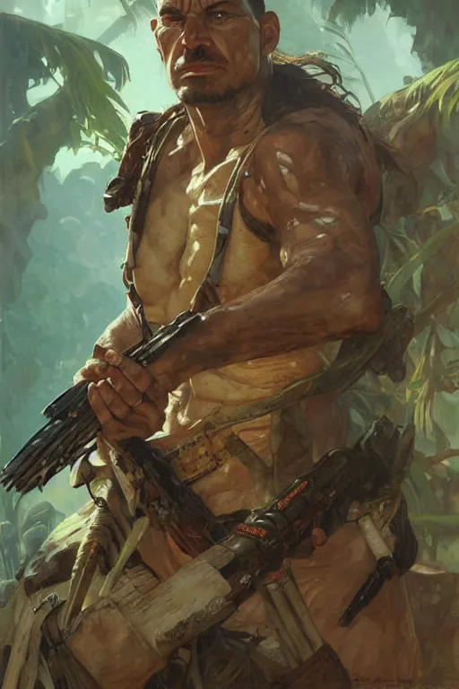 Prompt: Turok portrait by Stanley Artgerm Lau, greg rutkowski, thomas kindkade, alphonse mucha, loish, norman Rockwell