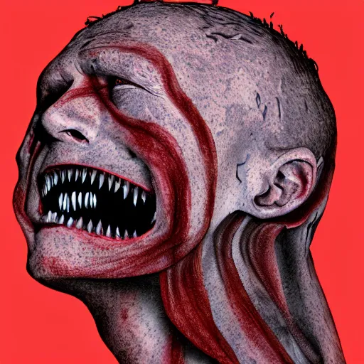 Prompt: A human being covered in teeth, nightmare, digital art