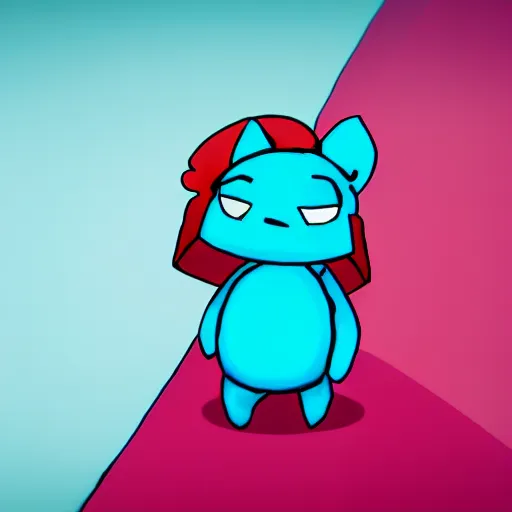 Image similar to simple, cute, cyan crystal character wearing a red cloth strip, 4K HD