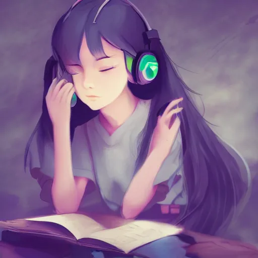 Image similar to lofi hiphop girl studying while listening to music by Wenqing Yan, WLOP, Zumidraws, OlchaS Logan cure liang Xing