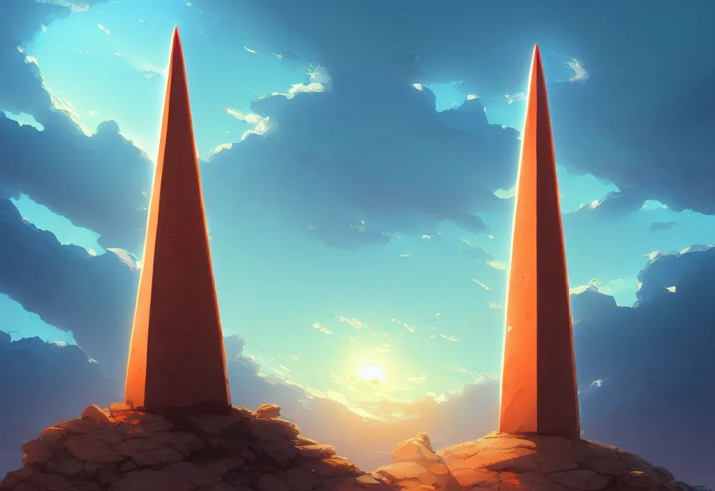 Image similar to a small chubby futuristic obelisk in a gloomy desert at dawn, intricate oil painting, high detail illustration, sharp high detail, manga and anime 1 9 9 9, official fanart behance hd artstation by jesper ejsing and makoto shinkai, 4 k,