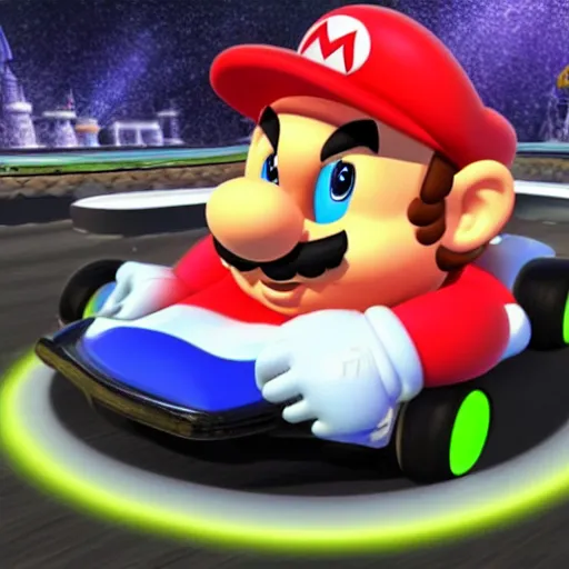 Prompt: toad mario kart played by justin bieber