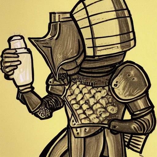 Prompt: knight drinks beer, drawing