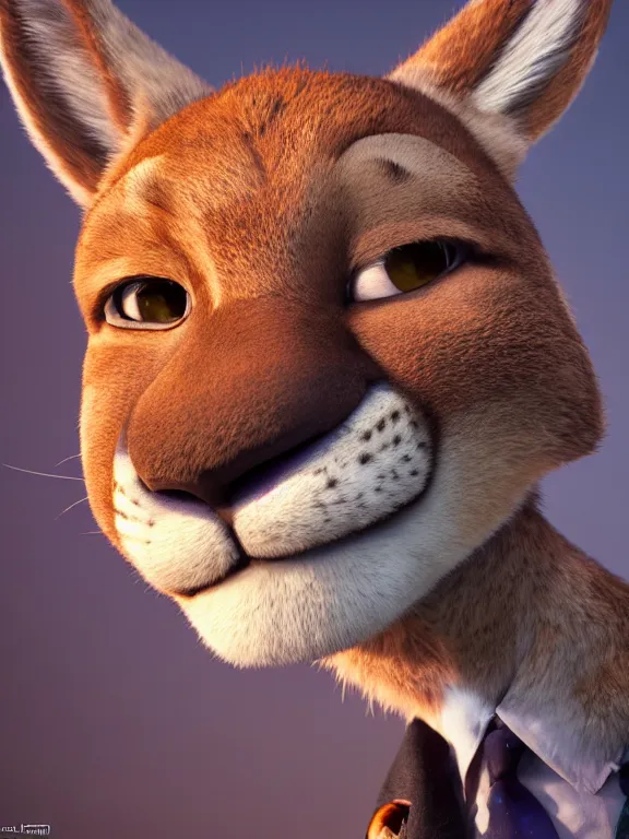 Image similar to a film still from the movie zootopia main character portrait anthro anthropomorphic mountain lion head animal person fursona wearing suit and tie pixar disney dreamworks animation sharp rendered in unreal engine 5 octane key art by greg rutkowski bloom dramatic lighting modeling expert masterpiece render