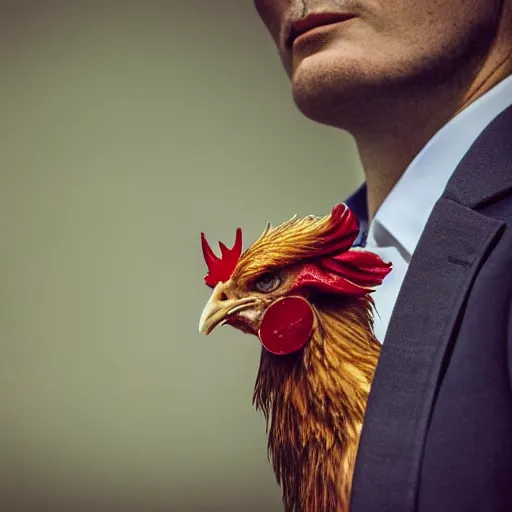 Image similar to a high quality photo of a chicken wearing a suit, Romanticism, 8k